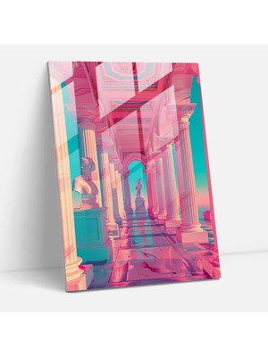 Popcasso Neon Roma Mimarisi Temperli Cam Tablo - Klasikizm ve Pop Art Temalı Modern Sanat Duvar Dekoru