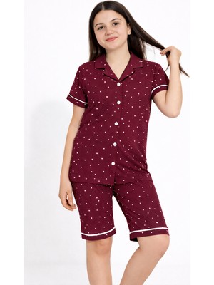 Tarık Kız Çocuk Yeni Sezon -Milan Kumaş Önü Dügmeli,şortlu Pamuklu Pijama Takımı