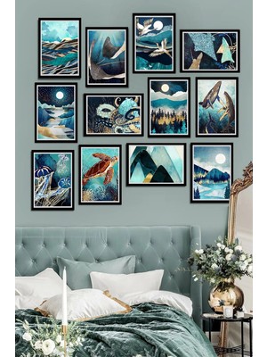 Tontilika 12 Parça Çerçeve Görünümlü Mavi Cennet Mdf Tablo Seti (80X80 Cm)