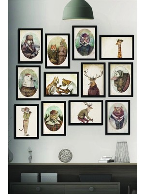 Tontilika 12 Parça Çerçeve Görünümlü Aile Albümü Hayvanlar Temalı Mdf Tablo Seti (80X80 Cm)