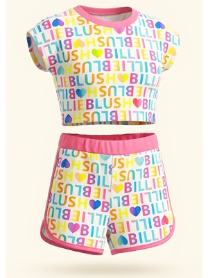 Modanino Kız Çocuk Mayo Takımı-Kısa Kollu Yazı Baskılı ve Şortlu 5-14 Yaş 12625B