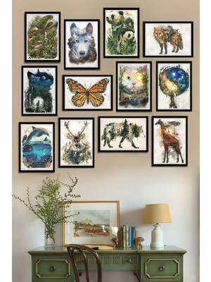 Tontilika 12 Parça Çerçeve Görünümlü Doğanın Dengesi Dekoratif Mdf Tablo Seti (80X80 Cm)