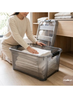 Melkan Home Saklama Kutusu, Depolama Düzenleme Kasası, Oyuncak Kutusu, Çok Amaçlı Düzenleyici 40 Litre Füme