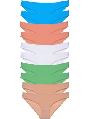 Ethab Ticaret 10 Adet Süper Eko Set Likralı Kadın Slip Ten Beyaz Pudra Yeşil Mi