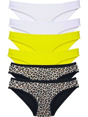 Ethab Ticaret 6 Adet Likralı Kadın Slip Külot Leopar Beyaz Sarı