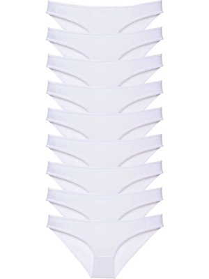 Ethab Ticaret 9 Adet Süper Eko Set Likralı Kadın Slip Külot Beyaz