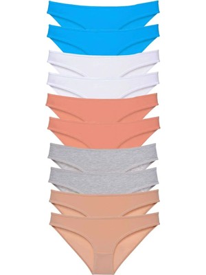 Ethab Ticaret 10 Adet Süper Eko Set Likralı Kadın Slip Ten Gri Beyaz Pudra Mi