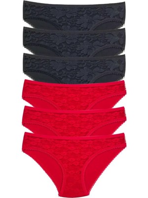 Ethab Ticaret 6 Adet Önü Dantelli Transparan Kadın Slip Külot S21