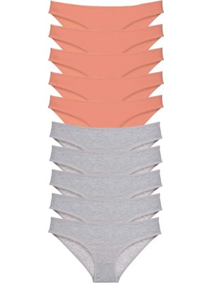 Ethab Ticaret 10 Adet Süper Eko Set Likralı Kadın Slip Külot Pudra Gri