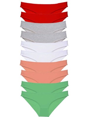 Ethab Ticaret 10 Adet Süper Eko Set Likralı Kadın Slip Külot Kırmızı Gri Beyaz Pudra Yeşil