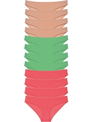 Ethab Ticaret 12 Adet Süper Eko Set Likralı Kadın Slip Külot Ten Yeşil Fuşya