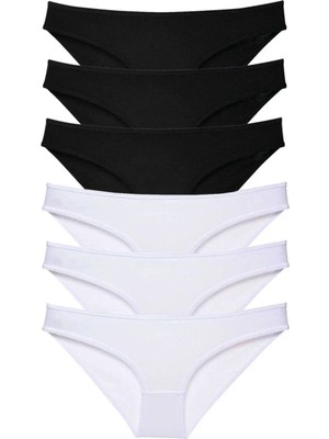Ethab Ticaret 6 Adet Eko Set Likralı Kadın Slip Külot Siyah Beyaz