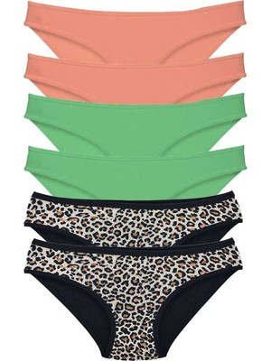 Ethab Ticaret 6 Adet Likralı Kadın Slip Külot Leopar Pudra Yeşil