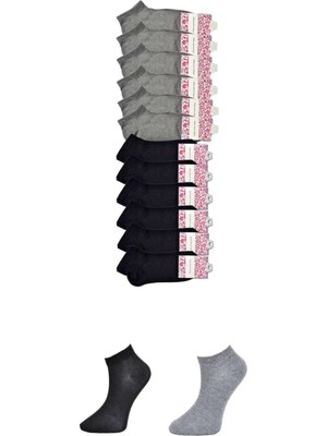 Ethab Ticaret Siyah ve Gri Kadın Bilek Çorap 12 Çift