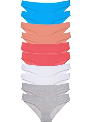 Ethab Ticaret 10 Adet Süper Eko Set Likralı Kadın Slip Gri Beyaz Pudra Fuşya Mi