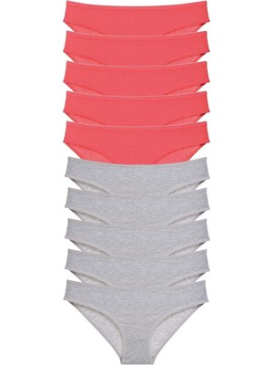 Ethab Ticaret 10 Adet Süper Eko Set Likralı Kadın Slip Külot Fuşya Gri