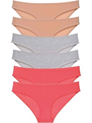 Ethab Ticaret 6 Adet Süper Eko Set Likralı Kadın Slip Külot Ten Gri Fuşya