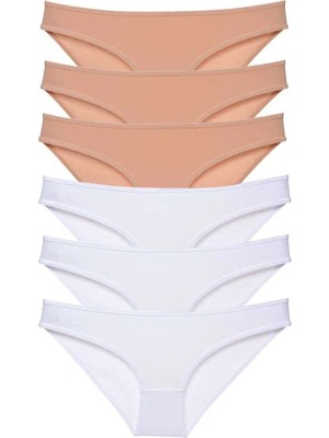 Ethab Ticaret 6 Adet Süper Eko Set Likralı Kadın Slip Külot Ten Beyaz