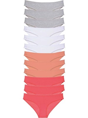 Ethab Ticaret 12 Adet Süper Eko Set Likralı Kadın Slip Külot Gri Beyaz Pudra Fuşya