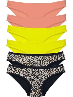 Ethab Ticaret 6 Adet Likralı Kadın Slip Külot Leopar Pudra Sarı