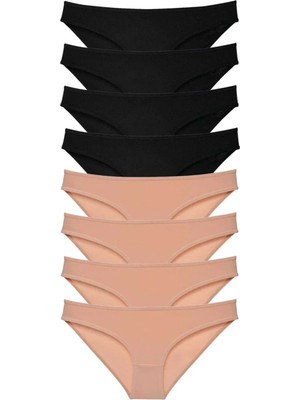 Ethab Ticaret 8 Adet Süper Eko Set Likralı Kadın Slip Külot Siyah Ten