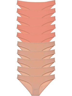 Ethab Ticaret 10 Adet Süper Eko Set Likralı Kadın Slip Külot Pudra Ten