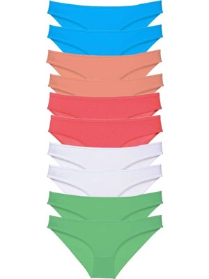 Ethab Ticaret 10 Adet Süper Eko Set Likralı Kadın Slip Beyaz Pudra Yeşil Fuşya Mi