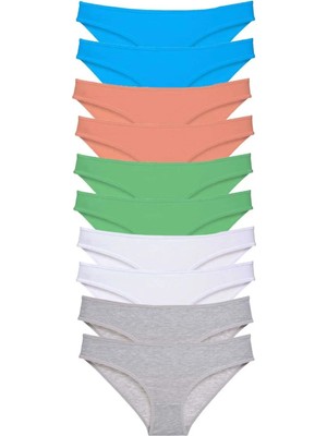 Ethab Ticaret 10 Adet Süper Eko Set Likralı Kadın Slip Gri Beyaz Pudra Yeşil Mi