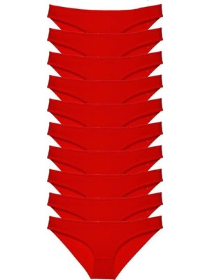 Ethab Ticaret 10 Adet Süper Eko Set Likralı Kadın Slip Külot Kırmızı