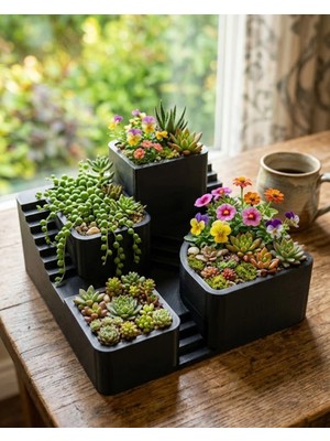 İlkyaz Fashion 3D Kaktüs Saksı Seti Çok Bölmeli Modern Dekoratif Masaüstü Bitki Standı ILKYZ-KRGRS34