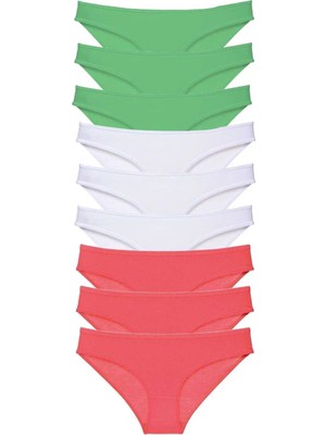 Ethab Ticaret 9 Adet Süper Eko Set Likralı Kadın Slip Külot Yeşil Beyaz Fuşya