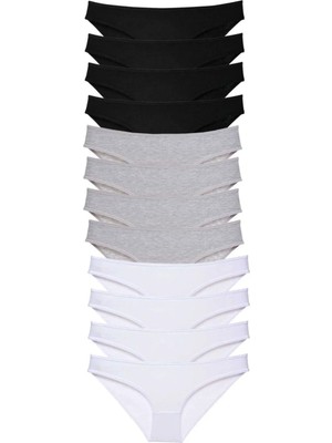 Ethab Ticaret 12 Adet Süper Eko Set Likralı Kadın Slip Külot Siyah Gri Beyaz