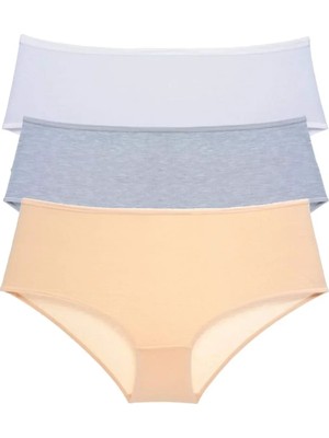 Ethab Ticaret 3 Adet Kadın Yüksek Bel Bato Külot Beyaz Gri Ten