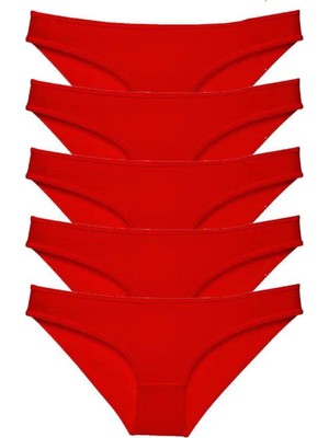 Ethab Ticaret 5 Adet Süper Eko Set Likralı Kadın Slip Külot Kırmızı