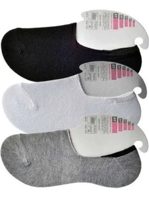Ethab Ticaret Siyah Gri ve Beyaz Kadın Babet Çorap 3 Çift