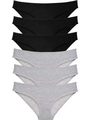 Ethab Ticaret 6 Adet Süper Eko Set Likralı Kadın Slip Külot Siyah Gri