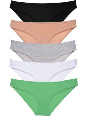 Ethab Ticaret 5 Adet Süper Eko Set Likralı Kadın Slip Külot Siyah Ten Gri Beyaz Yeşil