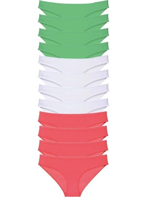 Ethab Ticaret 12 Adet Süper Eko Set Likralı Kadın Slip Külot Yeşil Beyaz Fuşya