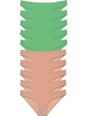Ethab Ticaret 10 Adet Süper Eko Set Likralı Kadın Slip Külot Yeşil Ten