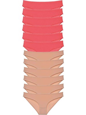 Ethab Ticaret 12 Adet Süper Eko Set Likralı Kadın Slip Külot Fuşya Ten