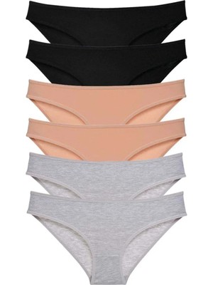 Ethab Ticaret 6 Adet Süper Eko Set Likralı Kadın Slip Külot Siyah Ten Gri
