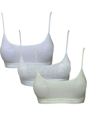 Ethab Ticaret Pedli Ip Askılı Beyaz Gri ve Krem Büstiyer 3 Adet