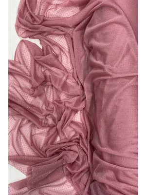 Ethab Ticaret Yağmur Damlası Simli Abiye Elbise Şallık Tül Kumaş Gül Kurusu 32-H