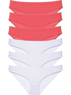 Ethab Ticaret 6 Adet Eko Set Likralı Kadın Slip Külot Fuşya Beyaz