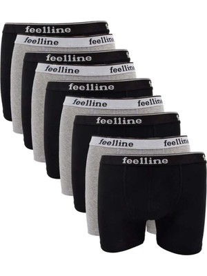 Ethab Ticaret 9 Adet Feelline Siyah ve Gri Pamuklu Doğal Likralı Erkek Boxer