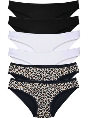 Ethab Ticaret 6 Adet Likralı Kadın Slip Külot Leopar Siyah Beyaz
