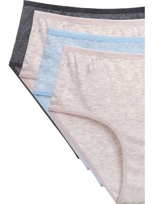 Ethab Ticaret 4'lü Yeni Seri Renkli Yüksek Bel Fitilli Ribana Bato Külot Pudra Gri Turquaz