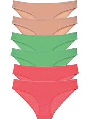 Ethab Ticaret 6 Adet Süper Eko Set Likralı Kadın Slip Külot Ten Yeşil Fuşya