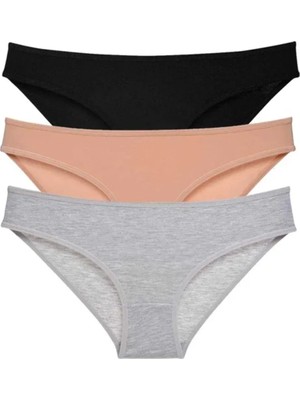Ethab Ticaret 3 Adet Süper Eko Set Likralı Kadın Slip Külot Siyah Ten Gri