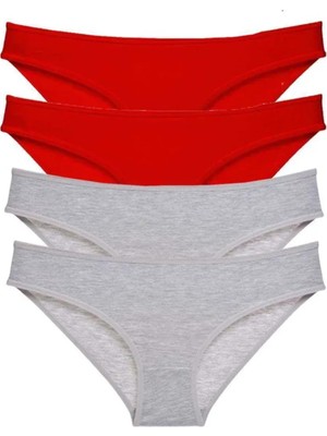 Ethab Ticaret 4 Adet Eko Set Likralı Kadın Slip Külot Kırmızı Gri